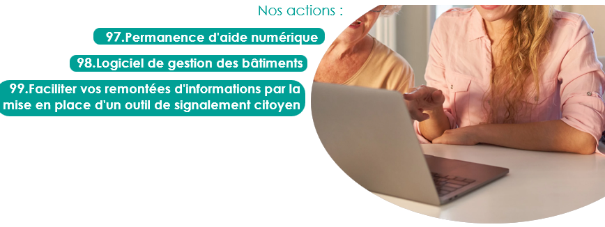 97.Permanence d'aide numérique
98.Logiciel de gestion des bâtiments
99.Faciliter vos remontées d'informations par la mise en place d'un outil de signalement citoyen 